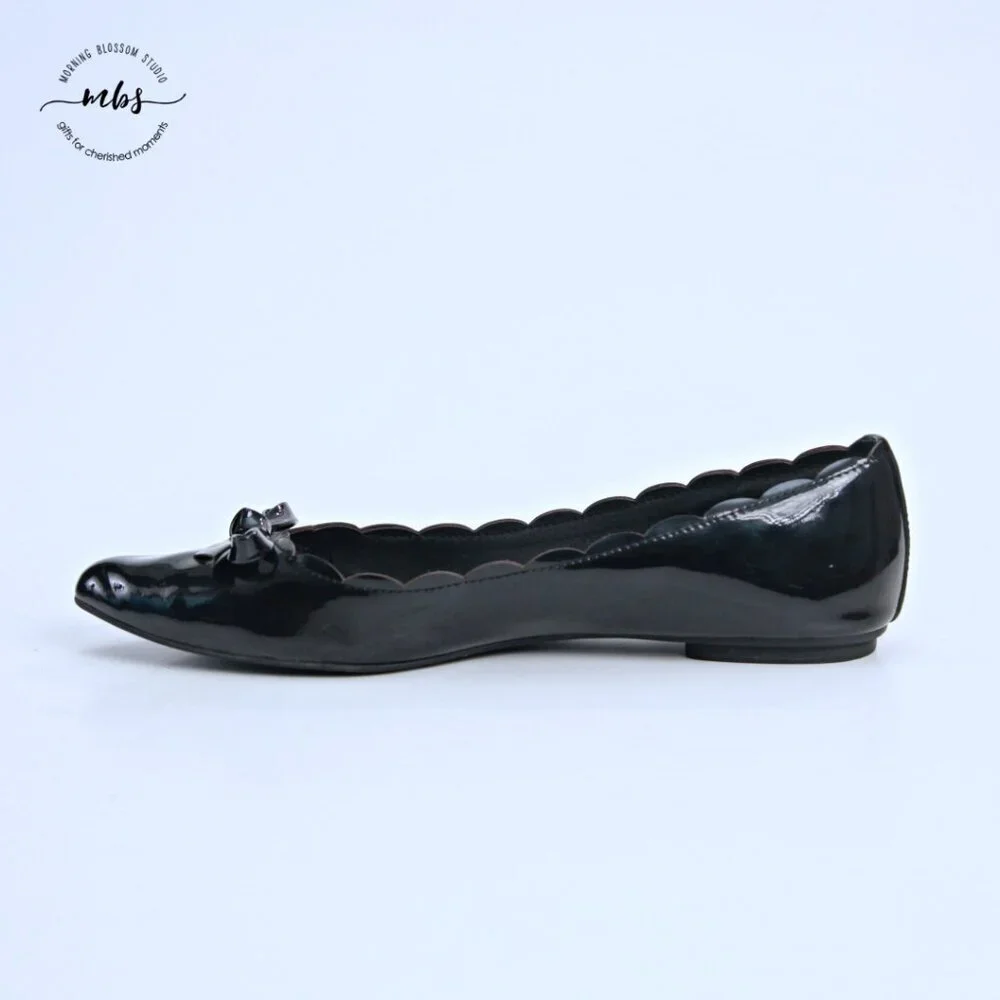 Kate Spade Eleni Flex Scalloped Ballerina Flats Black Women 8.5‎